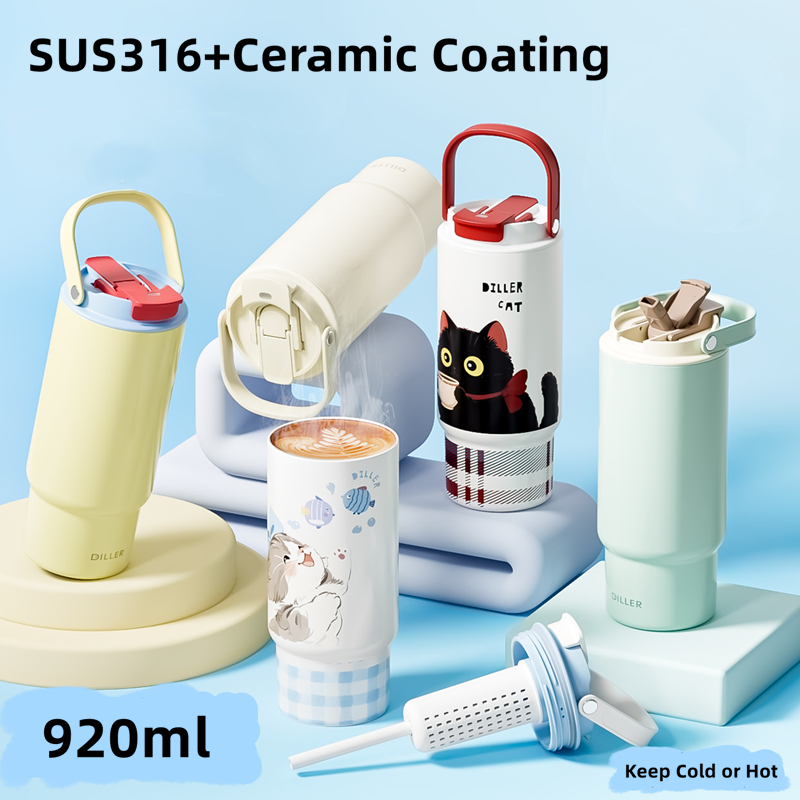 Diller (31oz) Gốm lót Cốc cà phê bằng thép không gỉ Bình chân không Cốc nóng lạnh D9383