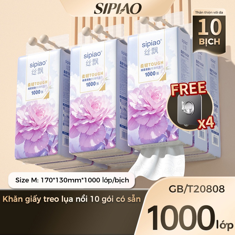 [10 gói] khăn giấy treo tường Sipiao 5 lớp (1234-10) 1000 Móc miễn phí VN giấy vệ sinh