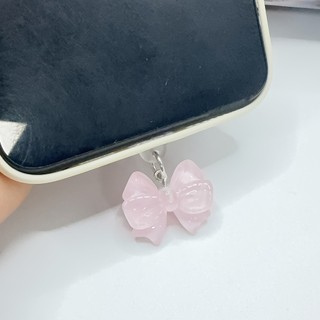 Điện thoại di động Cắm chống bụi tự làm Mặt dây chuyền nơ màu hồng Trang trí điện thoại di động