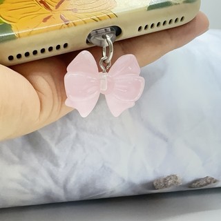 Điện thoại di động Cắm chống bụi tự làm Mặt dây chuyền nơ màu hồng Trang trí điện thoại di động