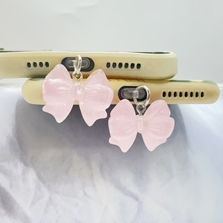 Điện thoại di động Cắm chống bụi tự làm Mặt dây chuyền nơ màu hồng Trang trí điện thoại di động