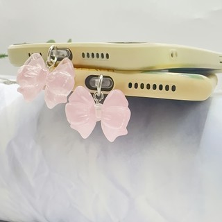 Điện thoại di động Cắm chống bụi tự làm Mặt dây chuyền nơ màu hồng Trang trí điện thoại di động