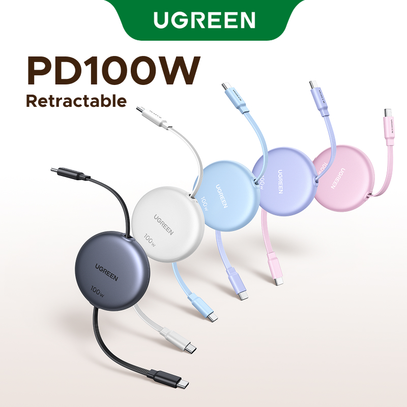 UGREEN 100W USB-C sang USB-C Cáp sạc nhanh dữ liệu có thể thu vào cho iPhone 16 Pro Max/iPhone 17 Pro Max/iPhone 18 Pro Max