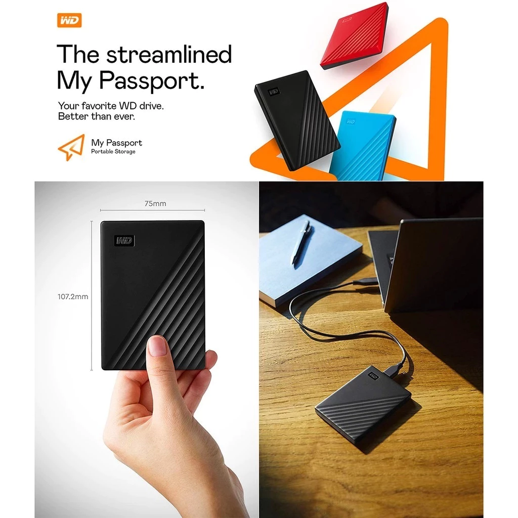 Ổ cứng gắn ngoài WD My Passport 1TB-2TB-2,5 Inch, Hộ chiếu WD thiết kế mới