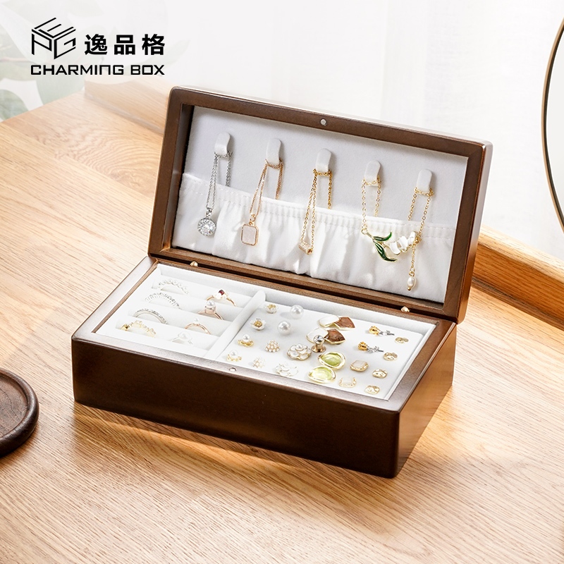 CASEGRACE Gỗ Hộp Trang Sức Oganizer Có Đồng Hồ Bằng Gỗ Trang Sức Lưu Trữ Cho Bông Tai Vòng Cổ Nhẫn Hộp Quà Tặng
