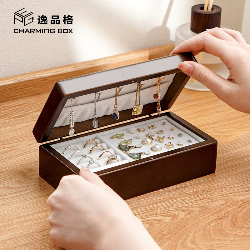CASEGRACE Gỗ Hộp Trang Sức Oganizer Có Đồng Hồ Bằng Gỗ Trang Sức Lưu Trữ Cho Bông Tai Vòng Cổ Nhẫn Hộp Quà Tặng