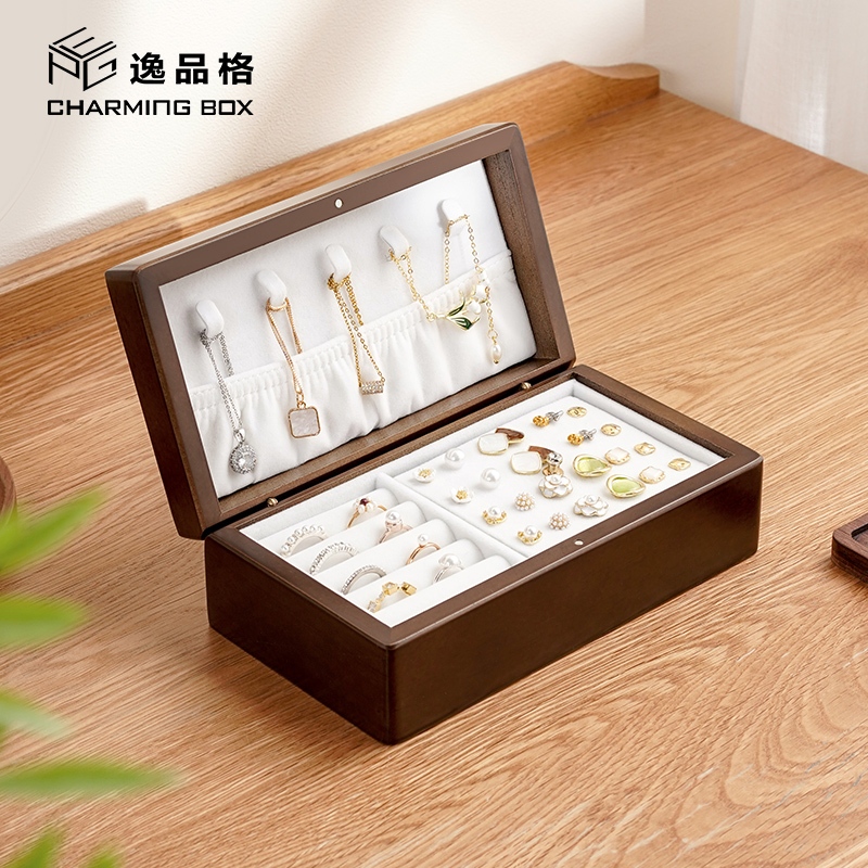 CASEGRACE Gỗ Hộp Trang Sức Oganizer Có Đồng Hồ Bằng Gỗ Trang Sức Lưu Trữ Cho Bông Tai Vòng Cổ Nhẫn Hộp Quà Tặng