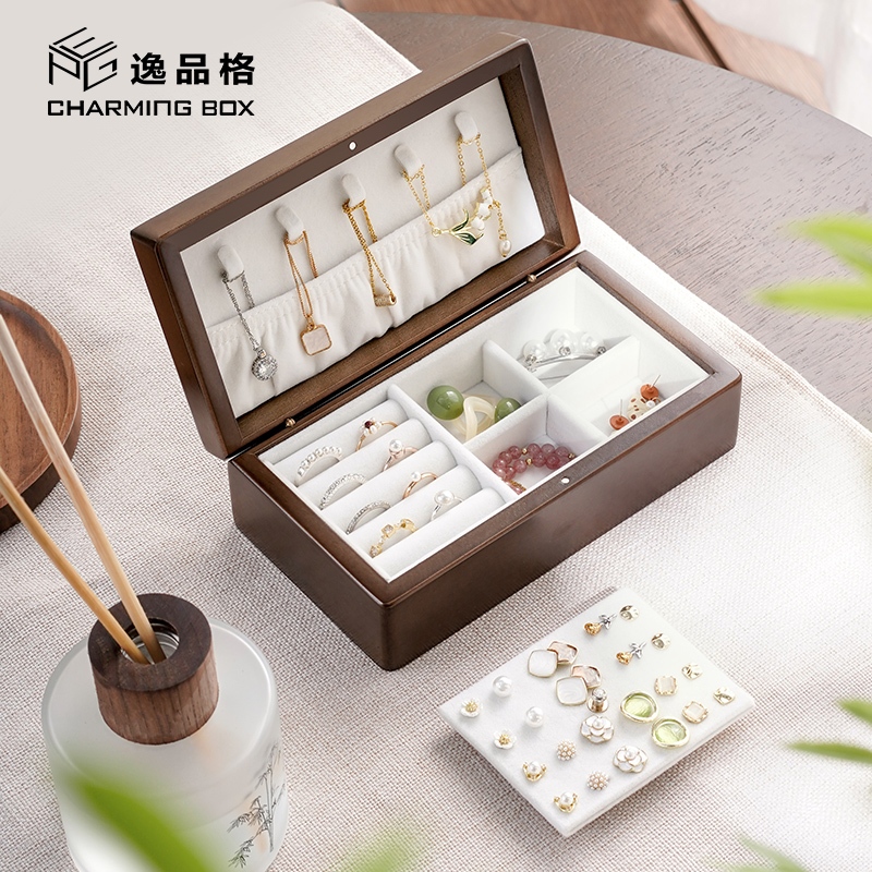 CASEGRACE Gỗ Hộp Trang Sức Oganizer Có Đồng Hồ Bằng Gỗ Trang Sức Lưu Trữ Cho Bông Tai Vòng Cổ Nhẫn Hộp Quà Tặng