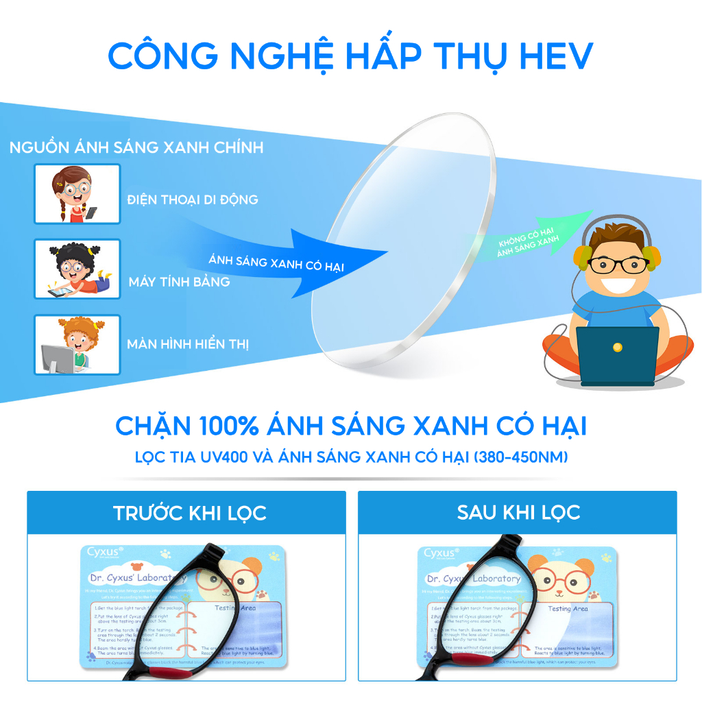 Cyxus kính chặn ánh sáng xanh Kính Mát Gọng Tròn Thời Trang Dành Cho Trẻ Em 6010