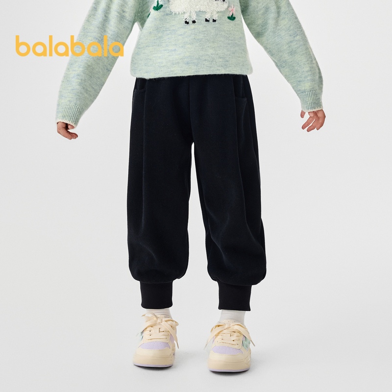 Balabala Trẻ Em Đan Quần Jogger Bé Gái 2025 Mùa Đông Lông Cừu Dày Ấm Áp Thường Ngày