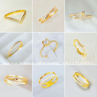Nhẫn nữ Nhẫn thép không gỉ mạ vàng 24K Nhẫn kim cương nữ vàng 916
