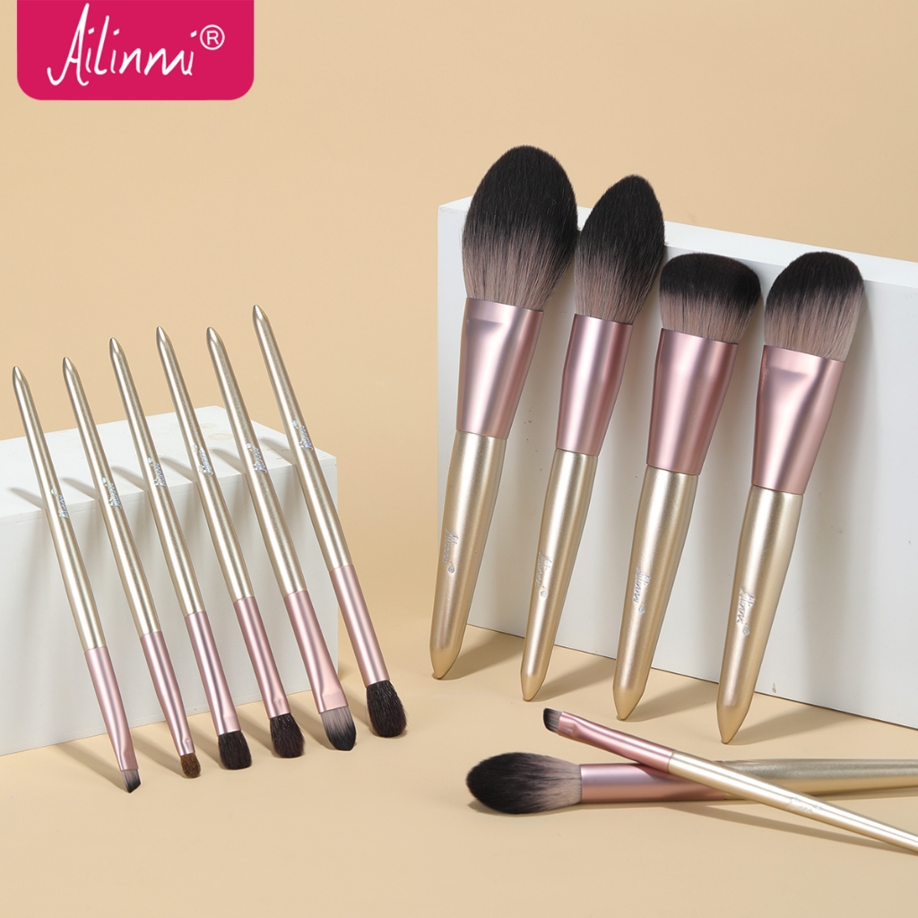 Bàn chải trang điểm Ailinmi, Bộ 12 cọ trang điểm tóc bằng sợi tinh tế, đầy đủ lông mềm, thích hợp cho mọi làn da