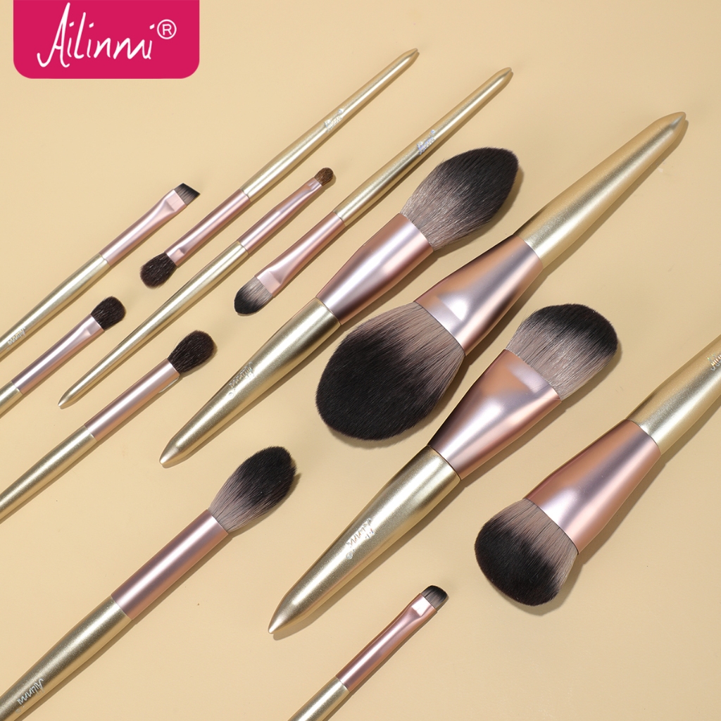 Bàn chải trang điểm Ailinmi, Bộ 12 cọ trang điểm tóc bằng sợi tinh tế, đầy đủ lông mềm, thích hợp cho mọi làn da