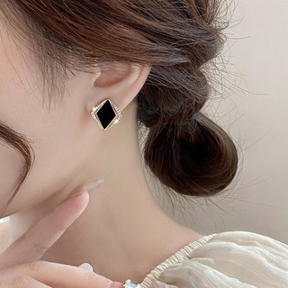 Bông Tai Kim Cương Đen Vuông Phong Cách Retro Đơn Giản