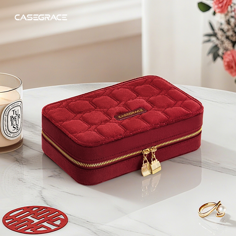 CASEGRACE Nhung Hộp Trang Sức Người Tổ Chức Vintage Trang Sức Bảo Quản Bông Tai Nhẫn Vòng Tay flannel Hộp Quà Tặng