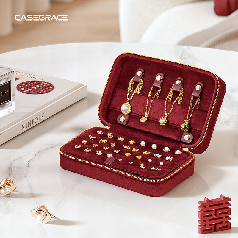 CASEGRACE Trang Sức Du Lịch Hộp Tổ Chức Trang Sức Nhỏ Túi Trang Sức Bảo Quản Sách Vòng Chất Kết Dính Có Dây Kéo Trong Suốt Túi Nhung Quà Tặng Đám Cưới