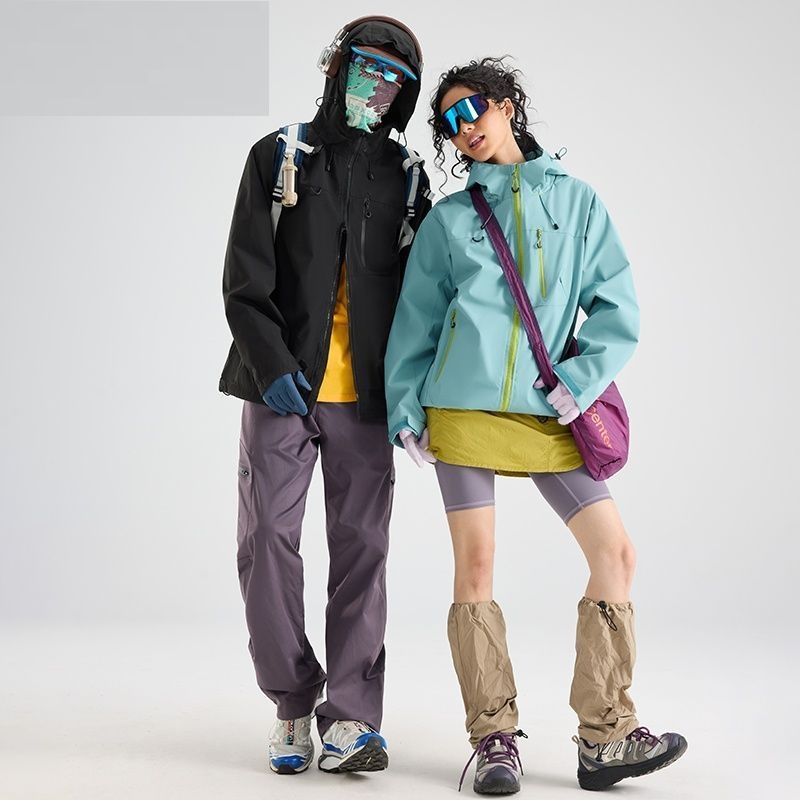 Áo Khoác Leo Núi Unisex Chống Nước Chống Gió Thoáng Khí Vải Composite Dáng Suông Vai Rơi Có Mũ Điều Chỉnh Nhiều Túi Khóa Kéo 4 Màu Hồng Xanh Lá Cam Xanh Nhạt Phong Cách Núi Ngoài Trời Cắm Trại