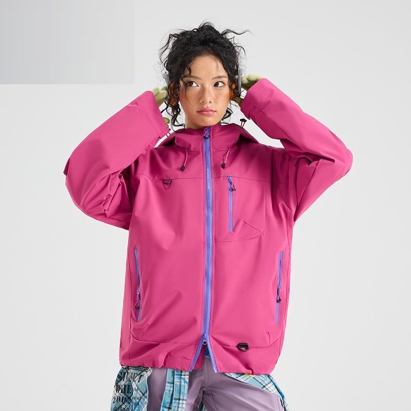 Áo Khoác Leo Núi Unisex Chống Nước Chống Gió Thoáng Khí Vải Composite Dáng Suông Vai Rơi Có Mũ Điều Chỉnh Nhiều Túi Khóa Kéo 4 Màu Hồng Xanh Lá Cam Xanh Nhạt Phong Cách Núi Ngoài Trời Cắm Trại