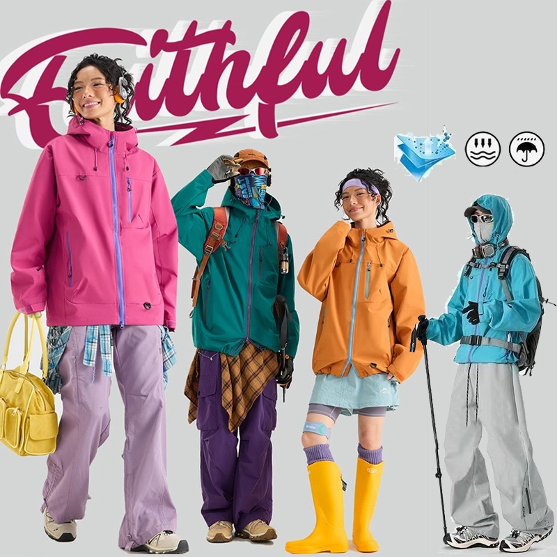 Áo Khoác Leo Núi Unisex Chống Nước Chống Gió Thoáng Khí Vải Composite Dáng Suông Vai Rơi Có Mũ Điều Chỉnh Nhiều Túi Khóa Kéo 4 Màu Hồng Xanh Lá Cam Xanh Nhạt Phong Cách Núi Ngoài Trời Cắm Trại
