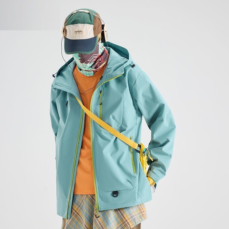 Áo Khoác Leo Núi Unisex Chống Nước Chống Gió Thoáng Khí Vải Composite Dáng Suông Vai Rơi Có Mũ Điều Chỉnh Nhiều Túi Khóa Kéo 4 Màu Hồng Xanh Lá Cam Xanh Nhạt Phong Cách Núi Ngoài Trời Cắm Trại