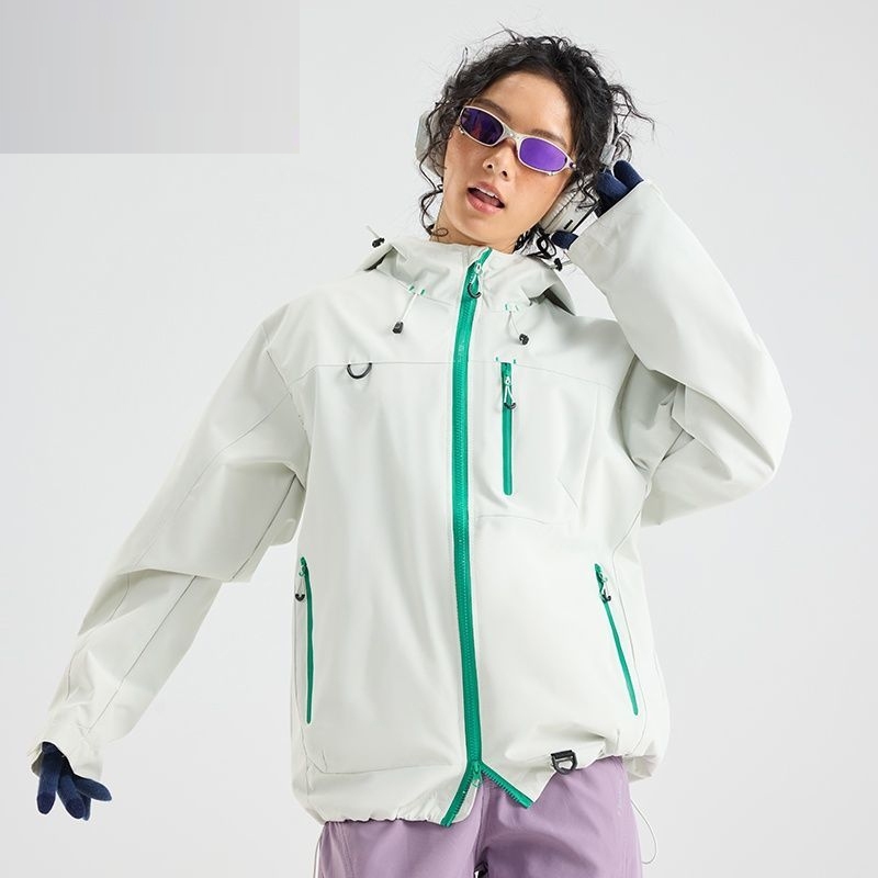 Áo Khoác Leo Núi Unisex Chống Nước Chống Gió Thoáng Khí Vải Composite Dáng Suông Vai Rơi Có Mũ Điều Chỉnh Nhiều Túi Khóa Kéo 4 Màu Hồng Xanh Lá Cam Xanh Nhạt Phong Cách Núi Ngoài Trời Cắm Trại
