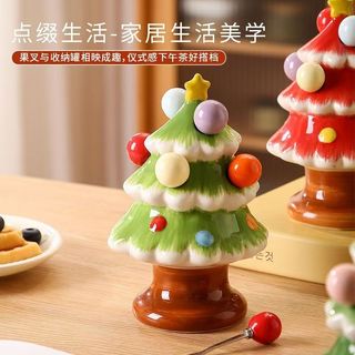 [Hình cây thông Noel] Bộ nĩa trái cây, nĩa tráng miệng bằng thép không gỉ gia đình có lọ đựng đồ!