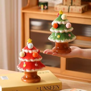 [Hình cây thông Noel] Bộ nĩa trái cây, nĩa tráng miệng bằng thép không gỉ gia đình có lọ đựng đồ!