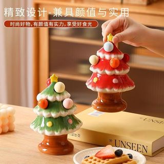 [Hình cây thông Noel] Bộ nĩa trái cây, nĩa tráng miệng bằng thép không gỉ gia đình có lọ đựng đồ!