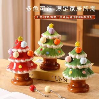 [Hình cây thông Noel] Bộ nĩa trái cây, nĩa tráng miệng bằng thép không gỉ gia đình có lọ đựng đồ!