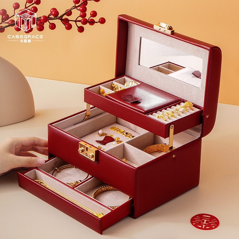 Casegrace Hộp đựng đồ trang sức cho vòng cổ Hộp sắp xếp trang sức có khóa và chìa khóa cho hộp quà cưới