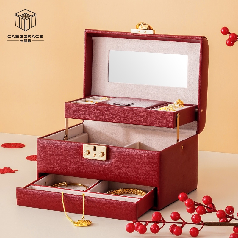 Casegrace Hộp đựng đồ trang sức cho vòng cổ Hộp sắp xếp trang sức có khóa và chìa khóa cho hộp quà cưới