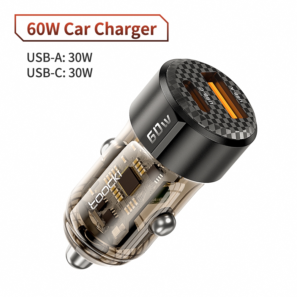 Toocki 60W Sạc Xe Hơi PPS Sạc Nhanh QC3.0 PD 3.0 Loại C USB Di Động Sạc Điện Thoại Cho Samsung Xiaomi Laptop