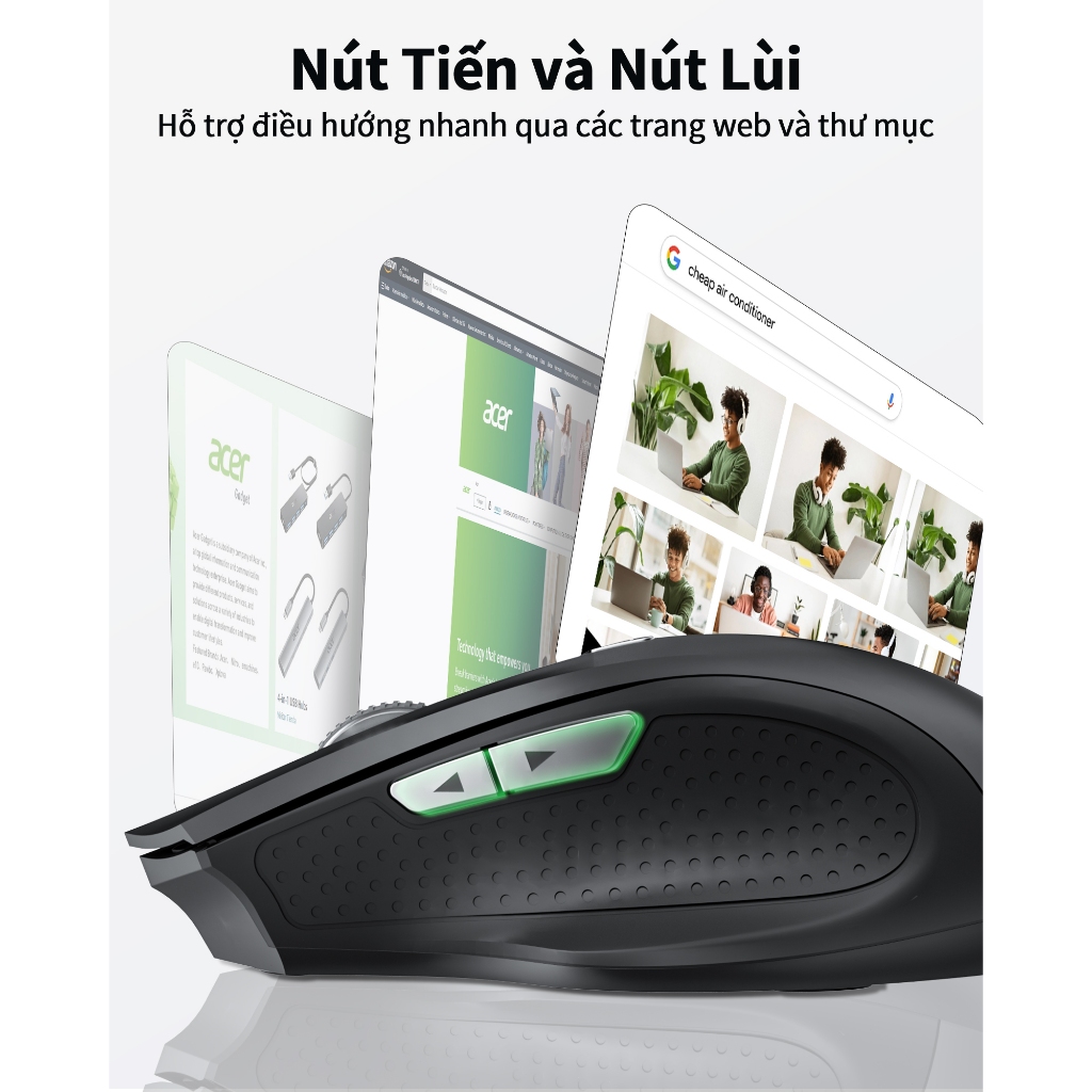 Acer Chuột không dây cuộn siêu nhanh Chuột máy tính 2.4GHz Công thái học không dây với 6 nút bấm 3 cấp độ DPI chỉnh Đầu thu USB-A chuột gaming không dâ thích hợp cho máy tính / Mac / Linux / Laptop M04 | BigBuy360 - bigbuy360.vn