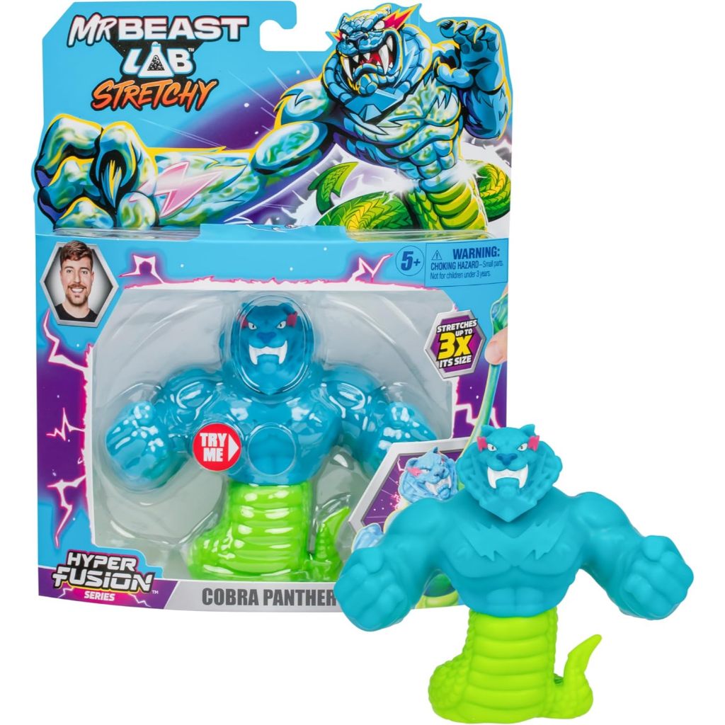 MRBEAST LAB - Hyper Fusion Co Giãn Hero, Cobra Panther, 5 Inch (12.7CM) Goo Filled Hình Đứng, Kéo Dài Đến 3 Lần Kích Thước, Thu Thập Tất Cả 3 - Cobra Panther, Tiger Dragon a
