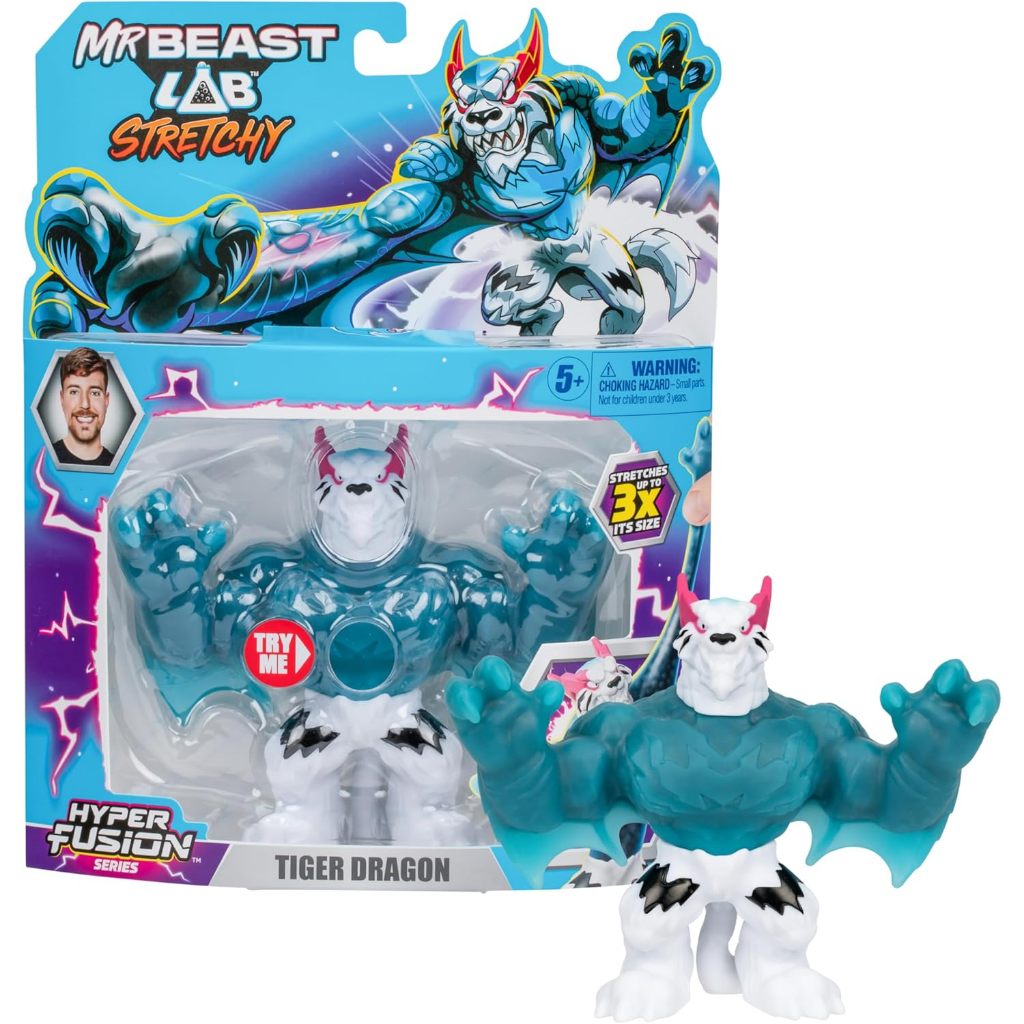 MRBEAST LAB - Hyper Fusion Co Giãn Anh Hùng, Rồng Hổ, 5 Inch (12.7CM) Goo Filled Hình Đứng, Co Giãn Lên Đến 3 Lần Kích Thước Của Anh Tập Hợp Tất Cả 3; Cobra Panther, Tiger Dragon và Sa