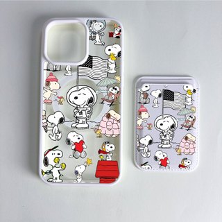Ốp bảo vệ ví ba màu họa tiết chó Snoopy phi hành gia cho iPhone 11 pro max 12 13 Pro 15 pro max 14 pro max 14 pro 16 pro max 16 plus 17 17 pro 17 pro max cặp đôi