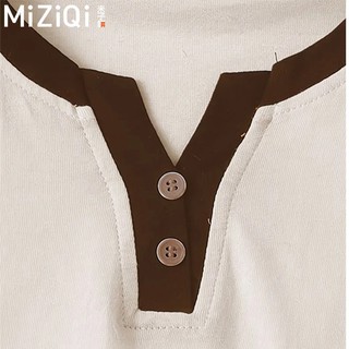 [MIZIQI] Áo thun ngắn tay giả hai mảnh cổ chữ V dành cho nữ, Áo thun nữ nửa tay dáng rộng màu tương phản