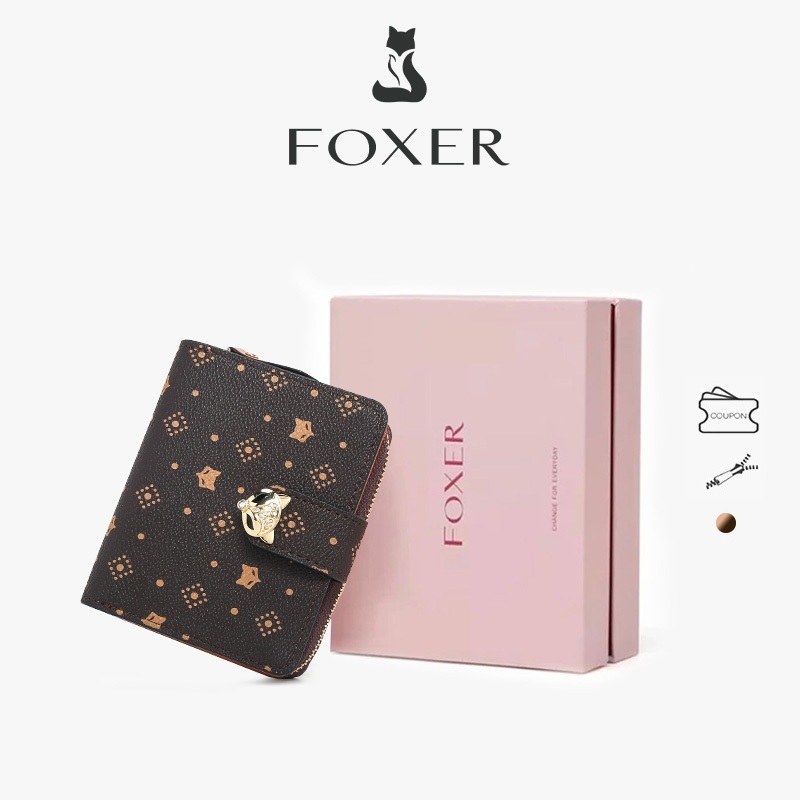 FOXER Ví Nữ Thời Trang Xuân/Hè Bằng Chất Liệu PVC Khóa Kéo Tinh Tế Thiết Kế Cổ Điển