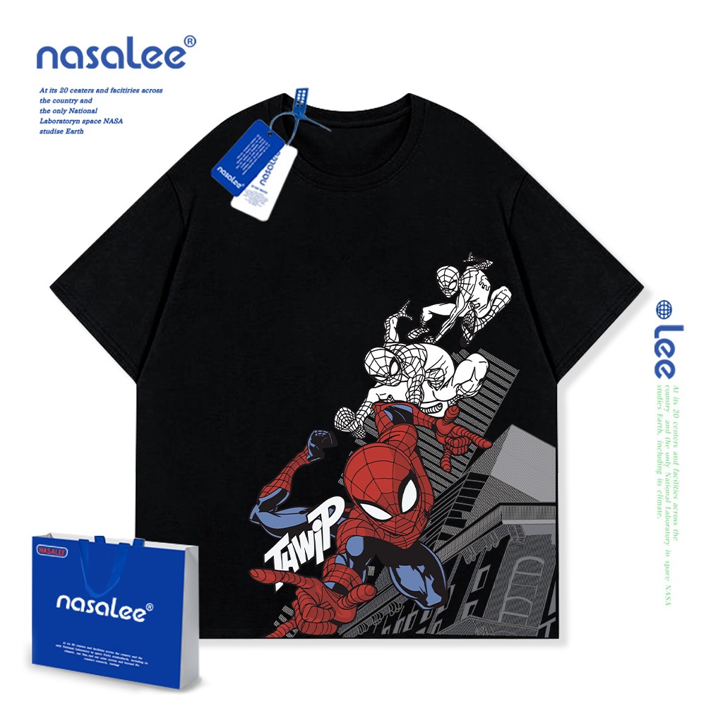 NASA Pure Cotton Tay Ngắn 2025 Phong Cách Mới Trẻ Em Tay Ngắn Mềm Mại Thoải Mái Thời Trang Dễ Thương Họa Tiết Người Nhện