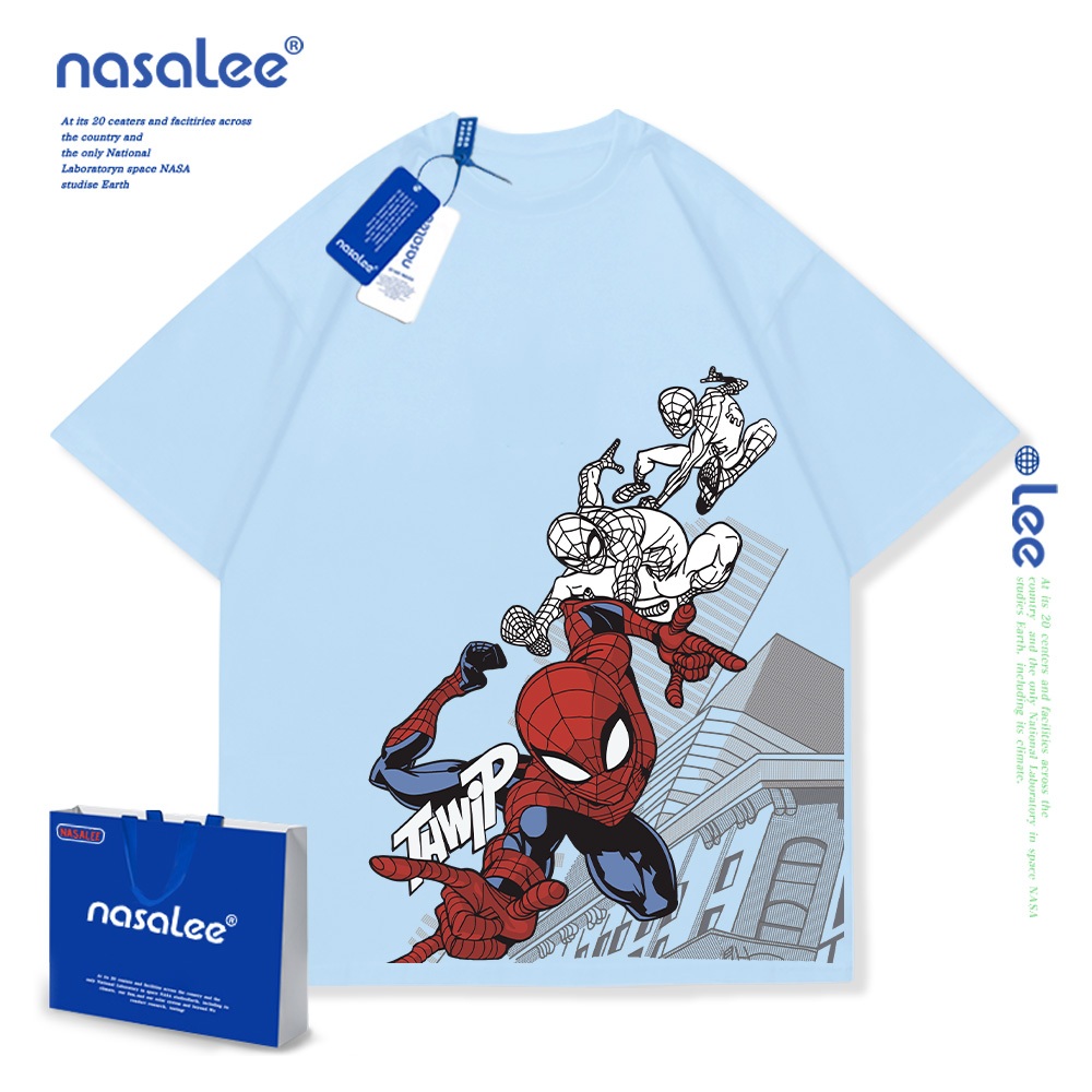 NASA Pure Cotton Tay Ngắn 2025 Phong Cách Mới Trẻ Em Tay Ngắn Mềm Mại Thoải Mái Thời Trang Dễ Thương Họa Tiết Người Nhện