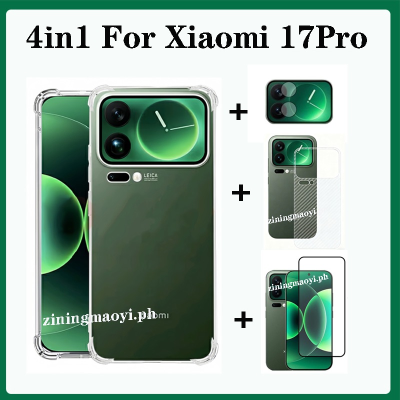 4in1Soft Silicone Trong Suốt Dành Cho XIAOMI 17 Pro Max Túi Khí Chống Sốc Trong Suốt, Vân Tay Mở Khóa Phim Cường Lực Và Ống Kính Và Mặt Sau Cho XIAOMI 17 17 17Pro Max Cản