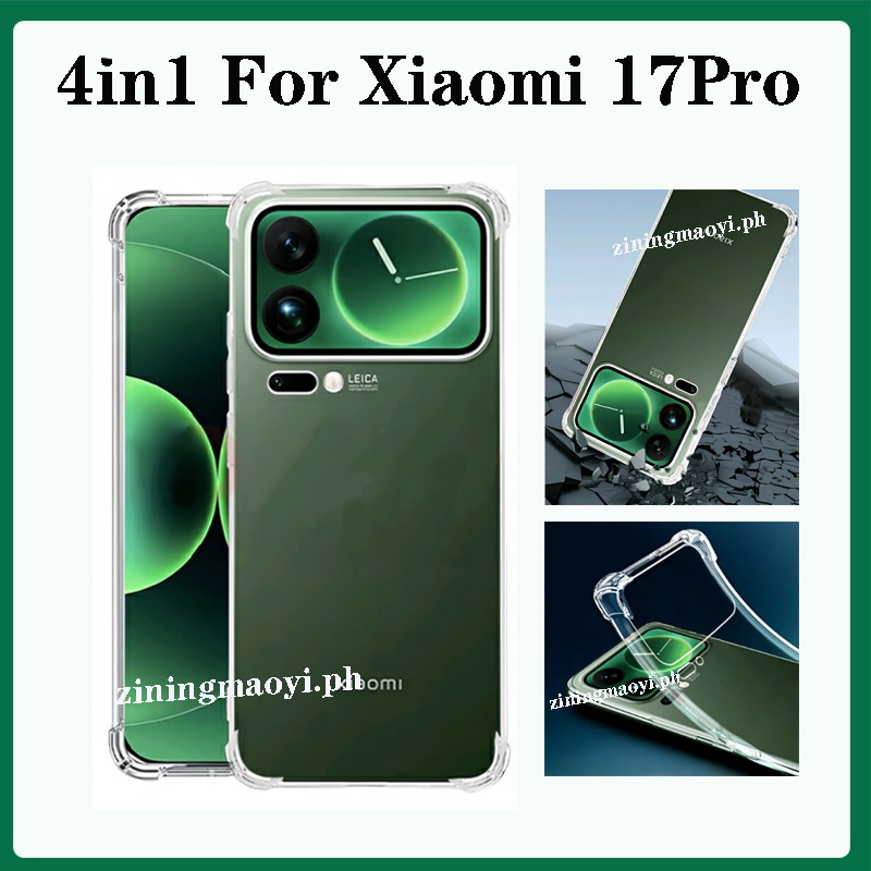 4in1Soft Silicone Trong Suốt Dành Cho XIAOMI 17 Pro Max Túi Khí Chống Sốc Trong Suốt, Vân Tay Mở Khóa Phim Cường Lực Và Ống Kính Và Mặt Sau Cho XIAOMI 17 17 17Pro Max Cản