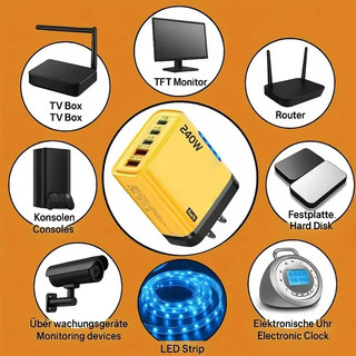 240W QC3.0 PD 5 Cổng GaN Sạc Nhanh US / EU Cắm 2USB + 3TypeC Đầu Sạc Điện Thoại Bộ Chuyển Đổi Có Đèn LED