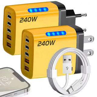 240W QC3.0 PD 5 Cổng GaN Sạc Nhanh US / EU Cắm 2USB + 3TypeC Đầu Sạc Điện Thoại Bộ Chuyển Đổi Có Đèn LED