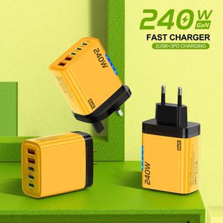 240W QC3.0 PD 5 Cổng GaN Sạc Nhanh US / EU Cắm 2USB + 3TypeC Đầu Sạc Điện Thoại Bộ Chuyển Đổi Có Đèn LED