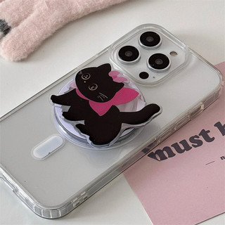 Nơ gợi cảm Họa tiết mèo đen Giá đỡ từ tính Giá đỡ điện thoại Griptok cho iPhone Tương thích với Pad Magsafe Smart Tok