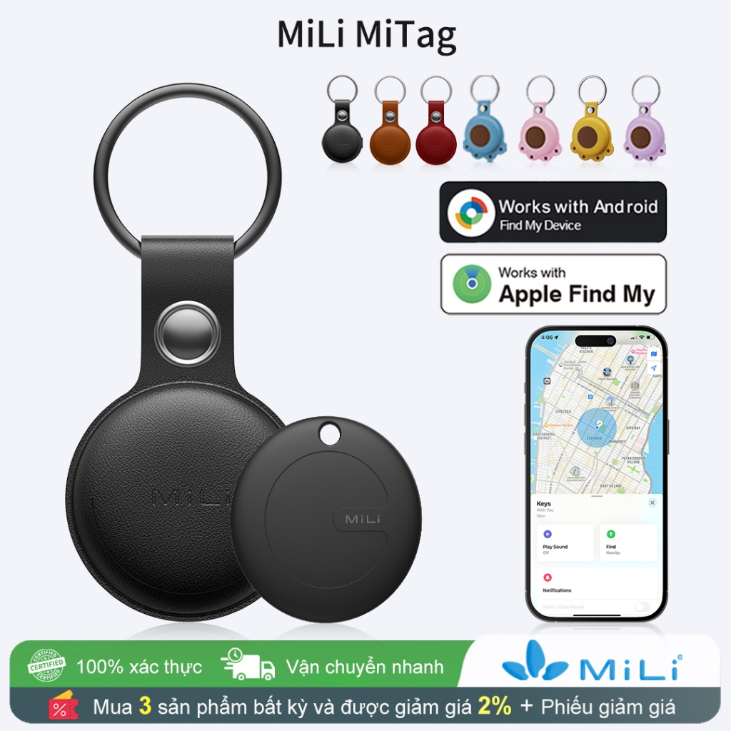 MiLi MiTag (IOS & Android) Go GPS Bluetooth Tracker cho Android Keys Finder và Pet Locator Hoạt động với Google Find My Device [Trắng]