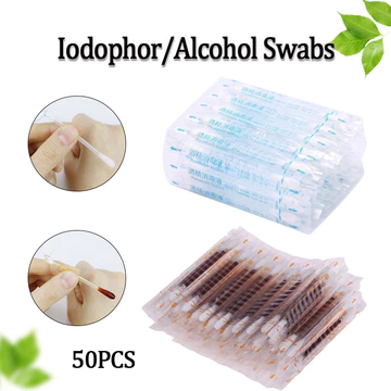Bộ 50 Dùng Một Lần Y Tế iodophor & alcohol tăm bông Di Động Sơ Cứu Vết Thương Đa Năng Tẩy Tế Bào Chết