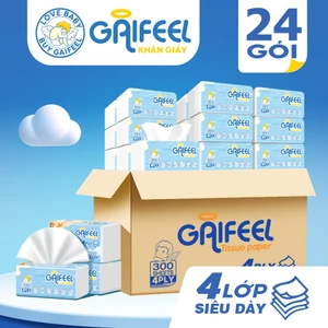 GAIFEEL Khăn giấy 24 gói khăn ăn 300 tờ 4 lớp lượng cao giấy vệ sinh mềm và dày làm từ bột gỗ nguyên