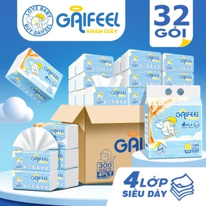 GAIFEEL Khăn giấy 32 gói khăn ăn 300 tờ 4 lớp chất lượng cao dày và mềm làm từ bột gỗ nguyên chất